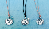 Cape Cod (CC) Sterling Charm on Adjustable Waxed Cotton, Airport Code Charm