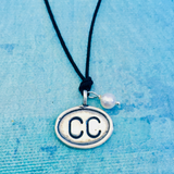 Cape Cod (CC) Sterling Charm on Adjustable Waxed Cotton, Airport Code Charm