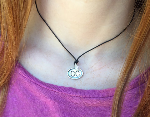 Cape Cod (CC) Sterling Charm on Adjustable Waxed Cotton, Airport Code Charm