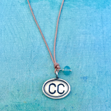 Cape Cod (CC) Sterling Charm on Adjustable Waxed Cotton, Airport Code Charm