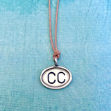 Cape Cod (CC) Sterling Charm on Adjustable Waxed Cotton, Airport Code Charm
